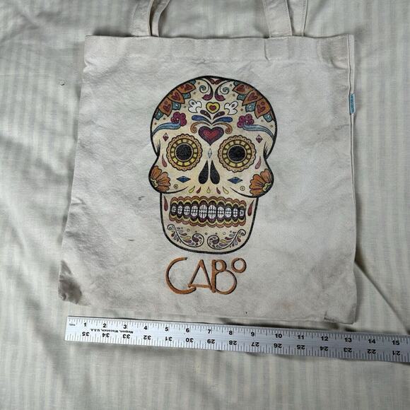 Cabo Sugar Skull Canvas Tote Bag Bohemian Hippie Cottagecore Dark Whimsi… - Picture 3 of 6